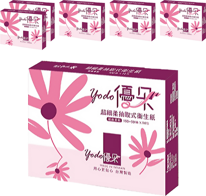 優朵 超細柔抽取式花紋衛生紙, 14包, 12袋