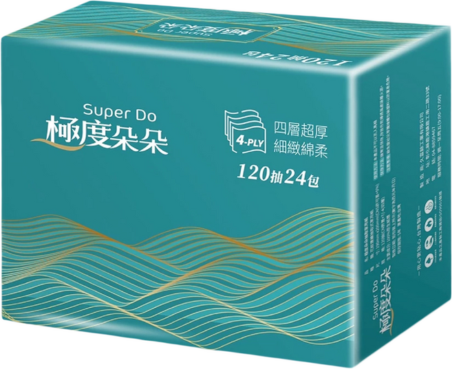 Super Do 極度朵朵 4層超厚柔抽取式花紋家用紙 120抽, 1入, 24包