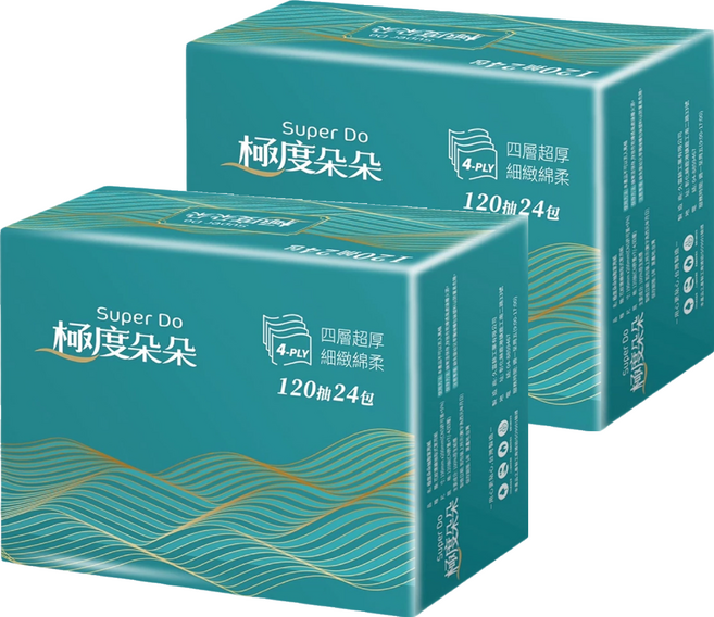 Super Do 極度朵朵 4層超厚柔抽取式花紋家用紙 120抽, 1入, 48包