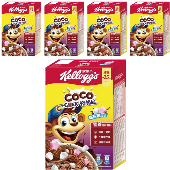 Kellogg's 家樂氏 COCO 可可猴 格格脆棉花糖, 300g, 5盒