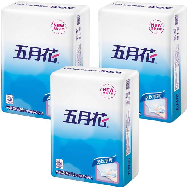 五月花 平版衛生紙 單層 300抽, 6包, 3袋