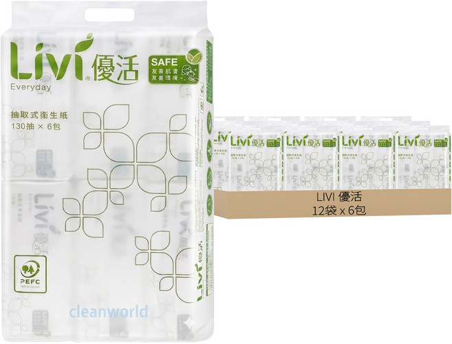 LIVI 優活 抽取式衛生紙 130抽, 6包, 12袋
