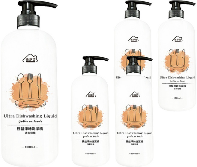 優淨坊 深層淨味碗盤洗潔精 1000ML, 5個