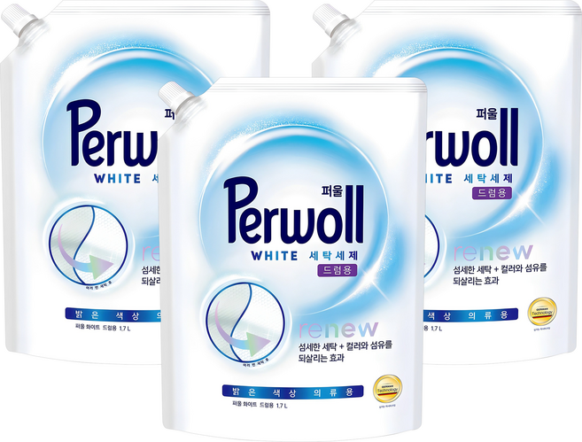 Perwoll 洗衣精補充包 滾筒洗衣機用 淺色衣物專用, 3包, 1.7L