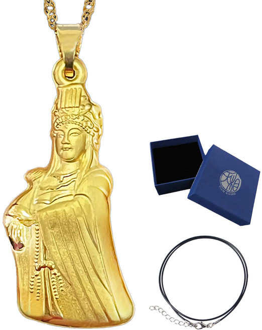 天相 金韵星辰媽祖守護金鑲玉項鍊 附黑繩 + 禮盒, 1條, 金色