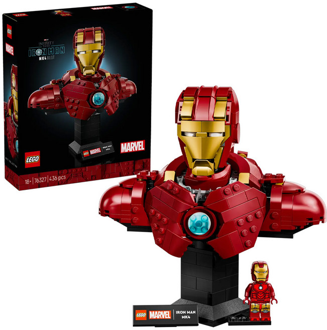 LEGO 樂高 漫威系列 鋼鐵人 MK4 半身像 Iron Man MK4 Bust 76327 積木模型, 1組, 鋼鐵人 紅色