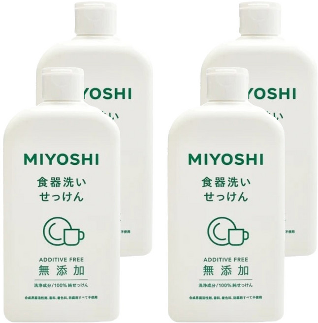 MIYOSHI 無添加 餐具清潔液, 370ml, 4瓶