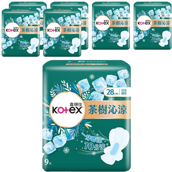 Kotex 靠得住 日夜用茶樹沁涼棉, 28cm, 9片, 7包