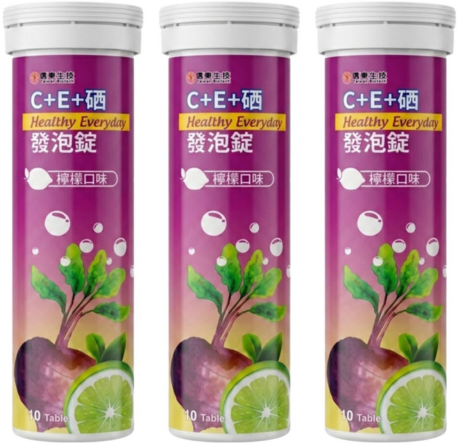 信東生技 C+E+硒發泡錠, 10錠, 3瓶
