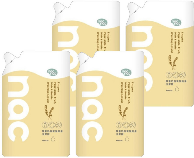 nac nac 酵素奶瓶餐盤蔬果洗潔精補充包, 4包, 600ml
