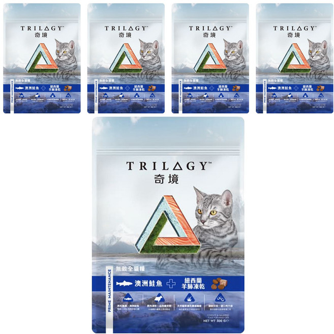 TRILOGY 奇境 無穀貓糧, 300g, 5包, 澳洲鮭魚 + 紐西蘭羊肺凍乾