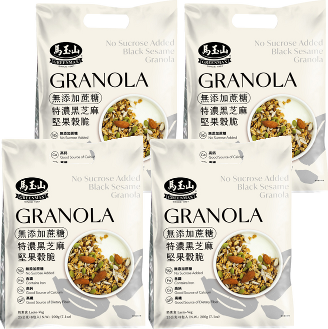 馬玉山 無添加蔗糖特濃黑芝麻堅果穀脆 8包, 200g, 4袋