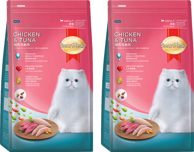 SmartHeart 慧心 成貓用 貓糧, 雞肉 + 鮪魚, 1.2kg, 2袋