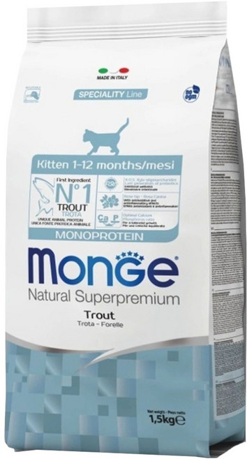 MonGe 瑪恩吉 幼貓 天然全能 乾飼料, 1袋, 1500g, 鱒魚
