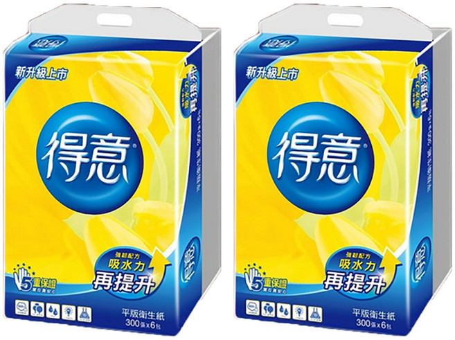 得意 平版衛生紙 300張, 6包, 2袋