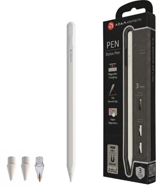 ADAM elements 亞果元素 iPad 觸控筆 可換筆尖 白色 1支 3年保固 166 x 8.9 mm 13.4g 材質: 塑膠ABS/PC/銅