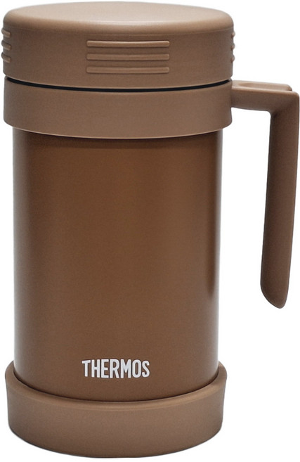 THERMOS 膳魔師 不鏽鋼真空保溫杯 辦公室杯 雙層真空 保溫保冷 旋轉上蓋 大口徑 耐磨防滑底座 含濾網, 沉穩棕, 490ml, 1個