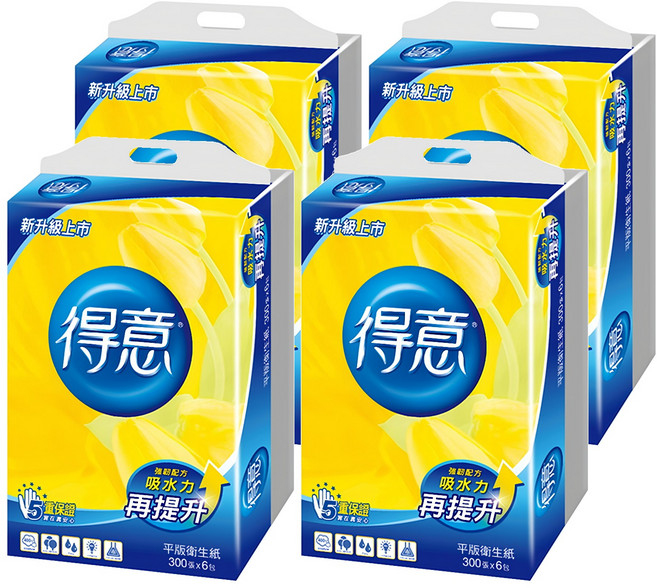 得意 平版衛生紙 300張, 6包, 4袋