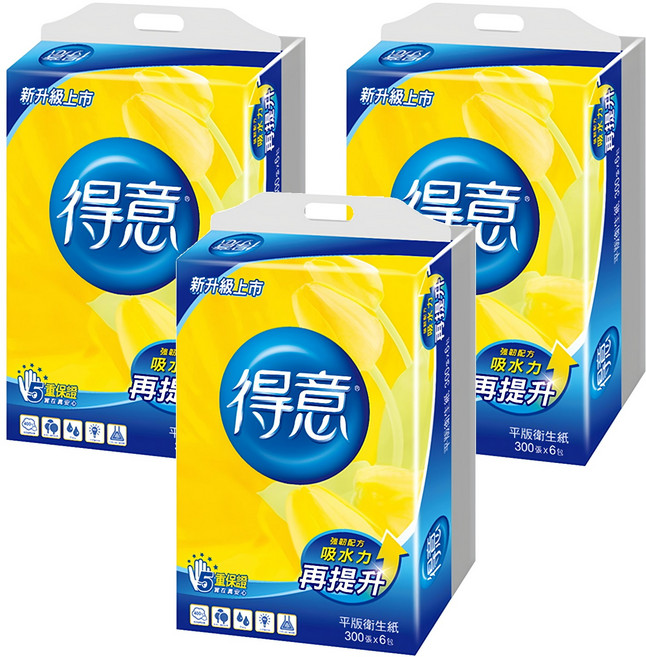 得意 平版衛生紙, 6包, 3袋