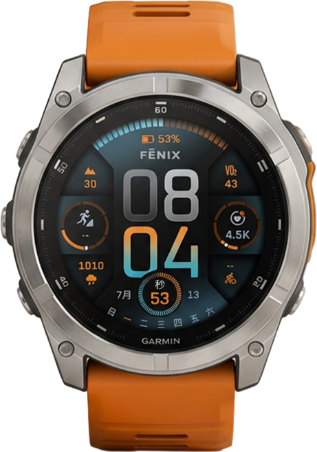 GARMIN FENIX 8 AMOLED 全方位戶外進階GPS智慧腕錶 51mm, 火花橙, 1.4吋, GPS + 藍牙