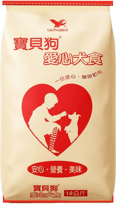 BABY DOG 寶貝狗 愛心犬食袋 犬用, 玉米 + 麥類產品 + 肉粉 + 黃豆產品, 18kg, 1包
