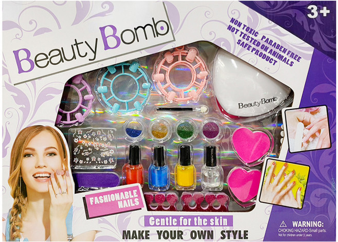 Beauty Bomb DIY 兒童美甲機指甲彩繪豪華大禮盒 附風乾機 + 指甲油 4瓶 6691, 顏色隨機, 1盒