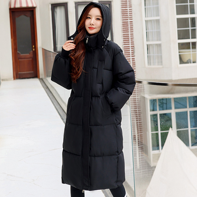 Elsso 女款厚磅連帽長版人造纖維羽絨外套