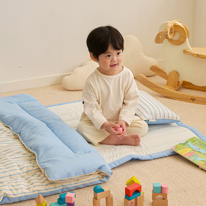 JAMJAKO 幼兒DoReMi手提袋式午睡被組 分離式, 新藍色
