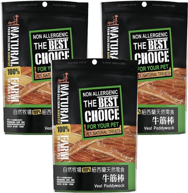 NATURAL FARM 自然牧場 紐西蘭天然零食, 牛筋棒, 100g, 3包