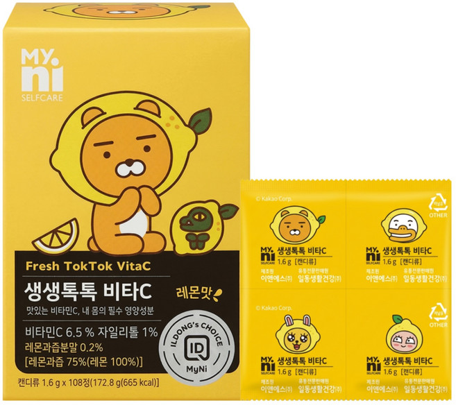 Myni Fresh Tok Tok 維他命C片, 108顆, 1600mg, 1盒