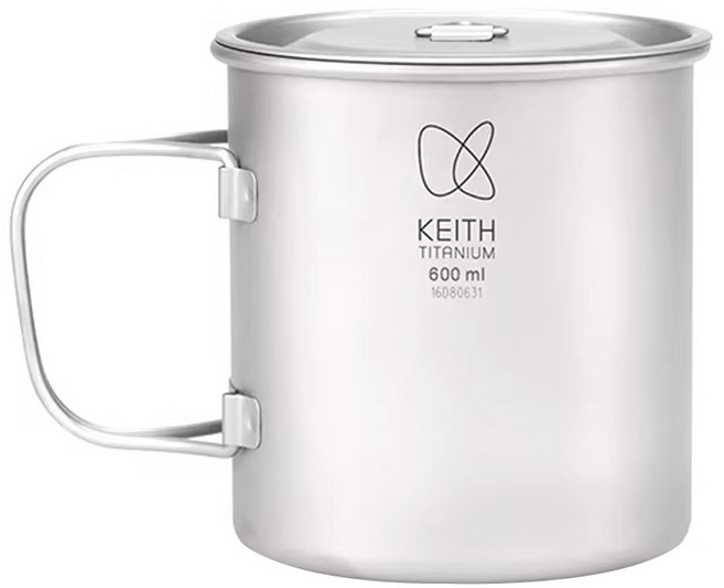 keith Titanium 鎧斯 折疊雙層鈦杯 600ml, 銀色, 1個