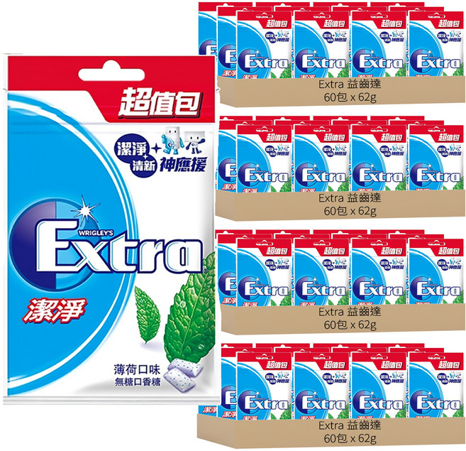 Extra 益齒達 潔淨無糖口香糖 薄荷口味, 62g, 240包