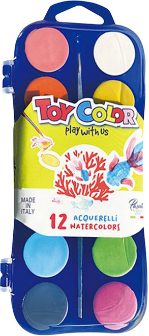 TOY COLOR 12色固態粉餅式水彩盒, 12色