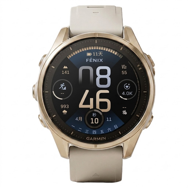 GARMIN FENIX 8 AMOLED 全方位戶外進階GPS智慧腕錶 43mm, 奶油金, 1.3吋, GPS + 藍牙