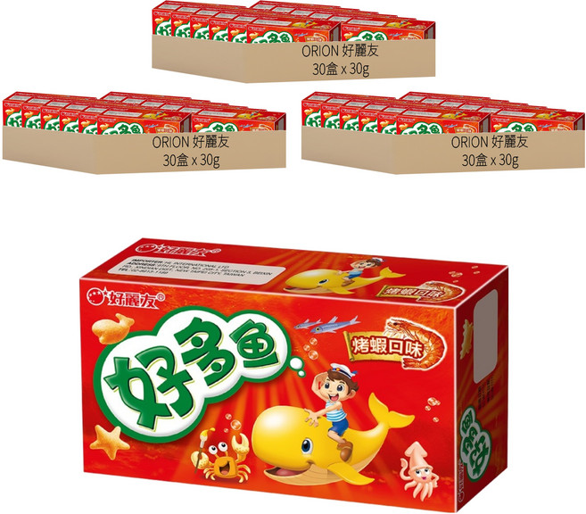 ORION 好麗友 好多魚餅乾 烤蝦口味, 30g, 90盒