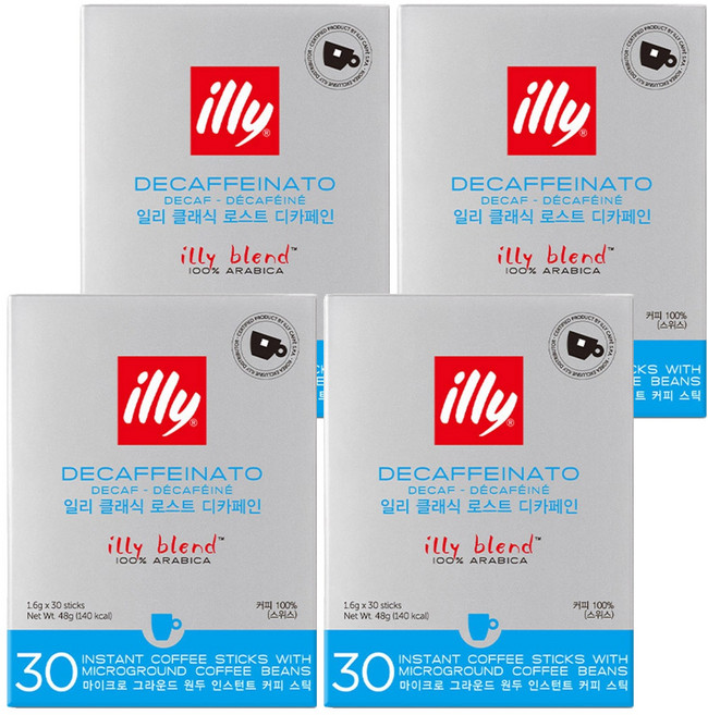 illy 意利 低咖啡因烘焙阿拉比卡即溶咖啡粉, 1.6g, 30條, 4盒