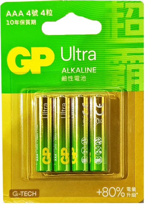 GP Batteries 超霸 特強鹼性電池4號吊卡裝, 4顆, 1組