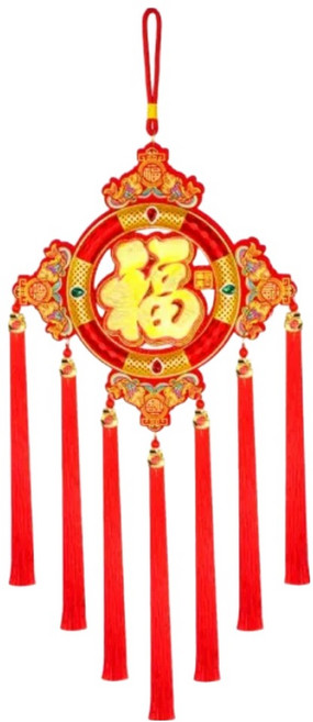 摩達客 春節開運招財小圓福錦鯉流蘇掛飾 新年居家裝飾 納福 增添年味, 紅色