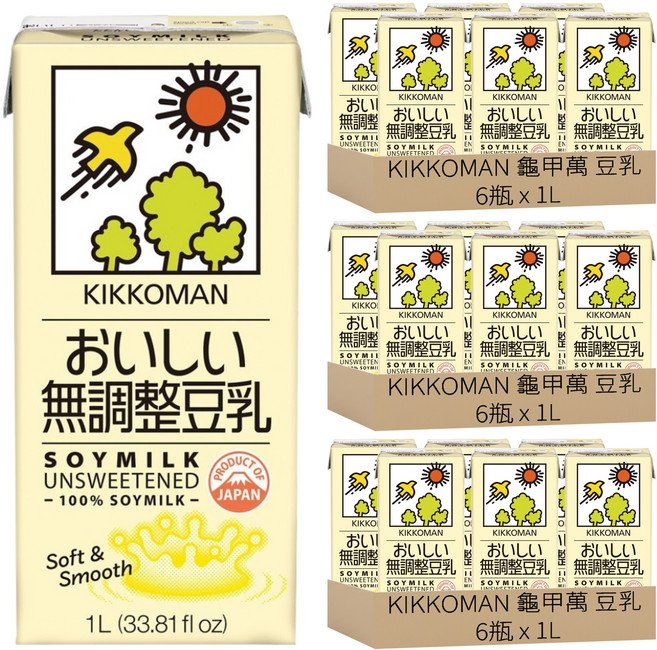 KIKKOMAN 龜甲萬 豆乳 無調整, 1L, 18瓶