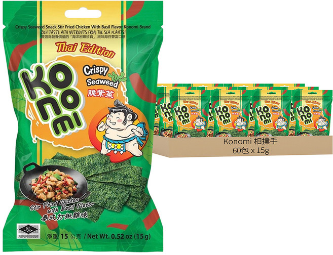 Konomi 相撲手 脆紫菜 泰式打拋雞味, 15g, 60包
