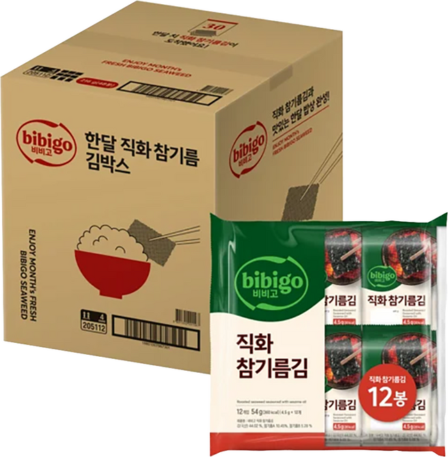 CJ bibigo 直火烘烤芝麻油海苔, 54g, 4個