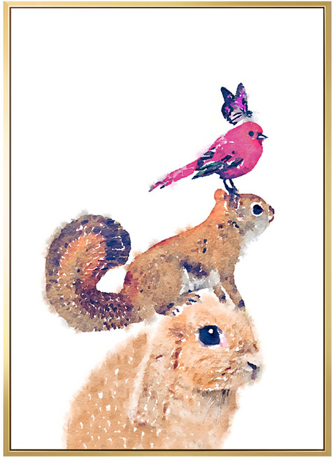 小動物金字塔 40 x 30cm 金色 插畫 掛畫 客廳掛畫 兒童房 沙發背景 空間佈置