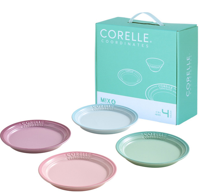 CORELLE COORDINATES 圓形餐盤4件組, 1套, 綠色 + 藍色 + 紫色 + 粉紅色