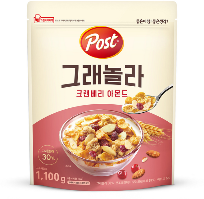 Post 蔓越莓杏仁穀物麥片, 1.1kg, 1個