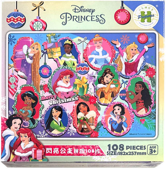 HUNDRED PICTURES 百耘圖 Disney Princess 閃亮公主拼圖, 閃亮公主 多色, 108片, 1盒