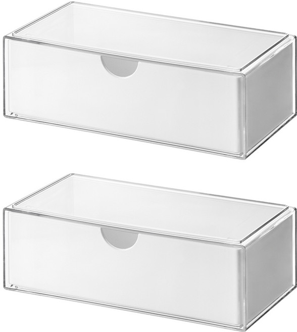化妝品分格收納盒 有蓋抽屜一般款 HS0006400 20.5 x 10 x 7cm, 白色, 2個