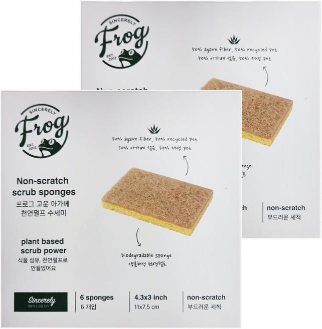 SINCERELY Frog 龍舌蘭纖維防刮菜瓜布, 6入, 2盒