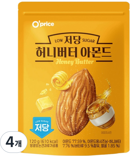 O'price 低糖蜂蜜奶油杏仁, 120g, 4個