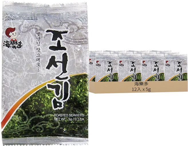 海樂多 海苔 原味 12入, 60g, 1袋