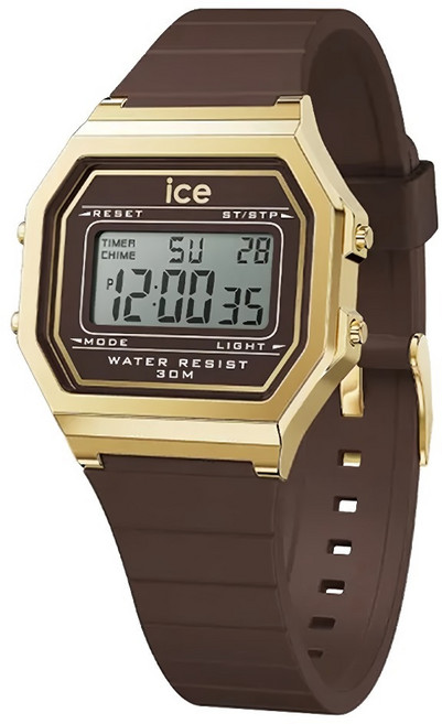 ICE WATCH ICE DIGIT RETRO系列 復古金框矽膠電子錶 32mm 金屬方框 咖啡色